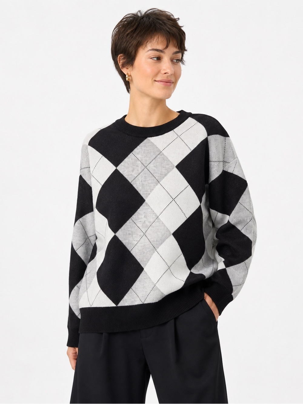 New Twik par Simons women's oversized crewneck diamond jacquard sweater size M